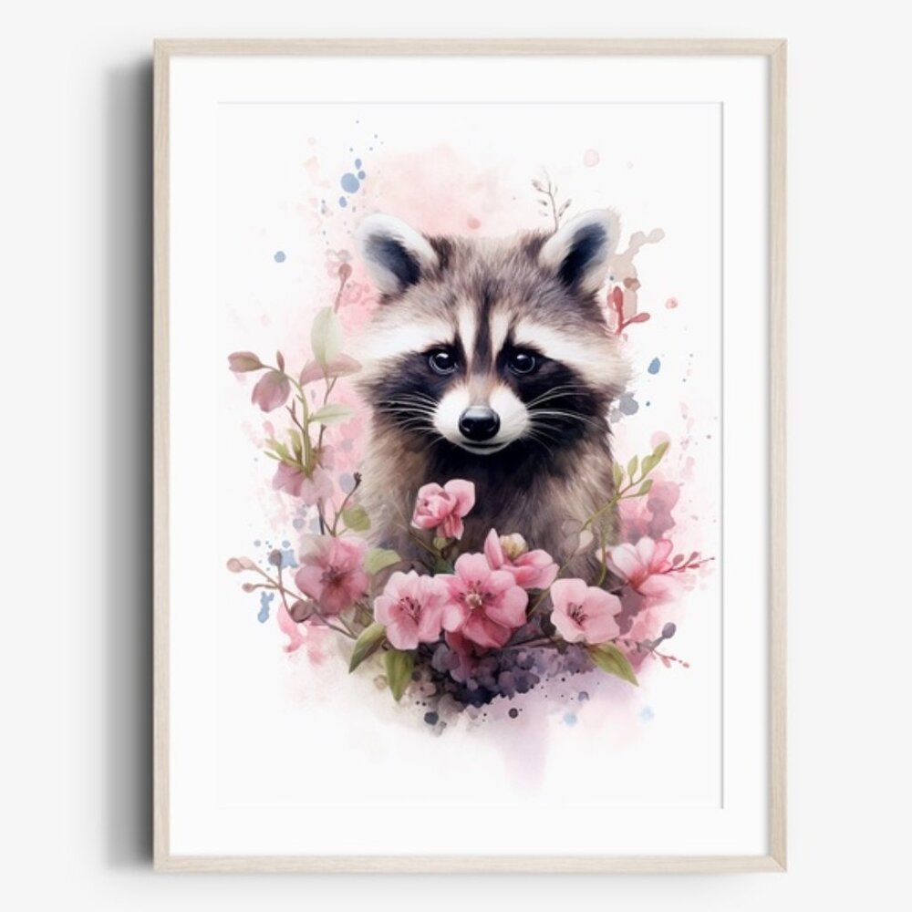 Cute Raccoon Watercolor Wall Art Illustration Print Poster Card Unframed